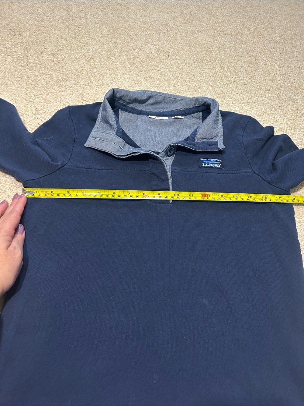 L.L. Bean Navy 100% Cotton Quarter-Button Mock Neck Pullover Size Small - 501541 - Picture 12 of 12